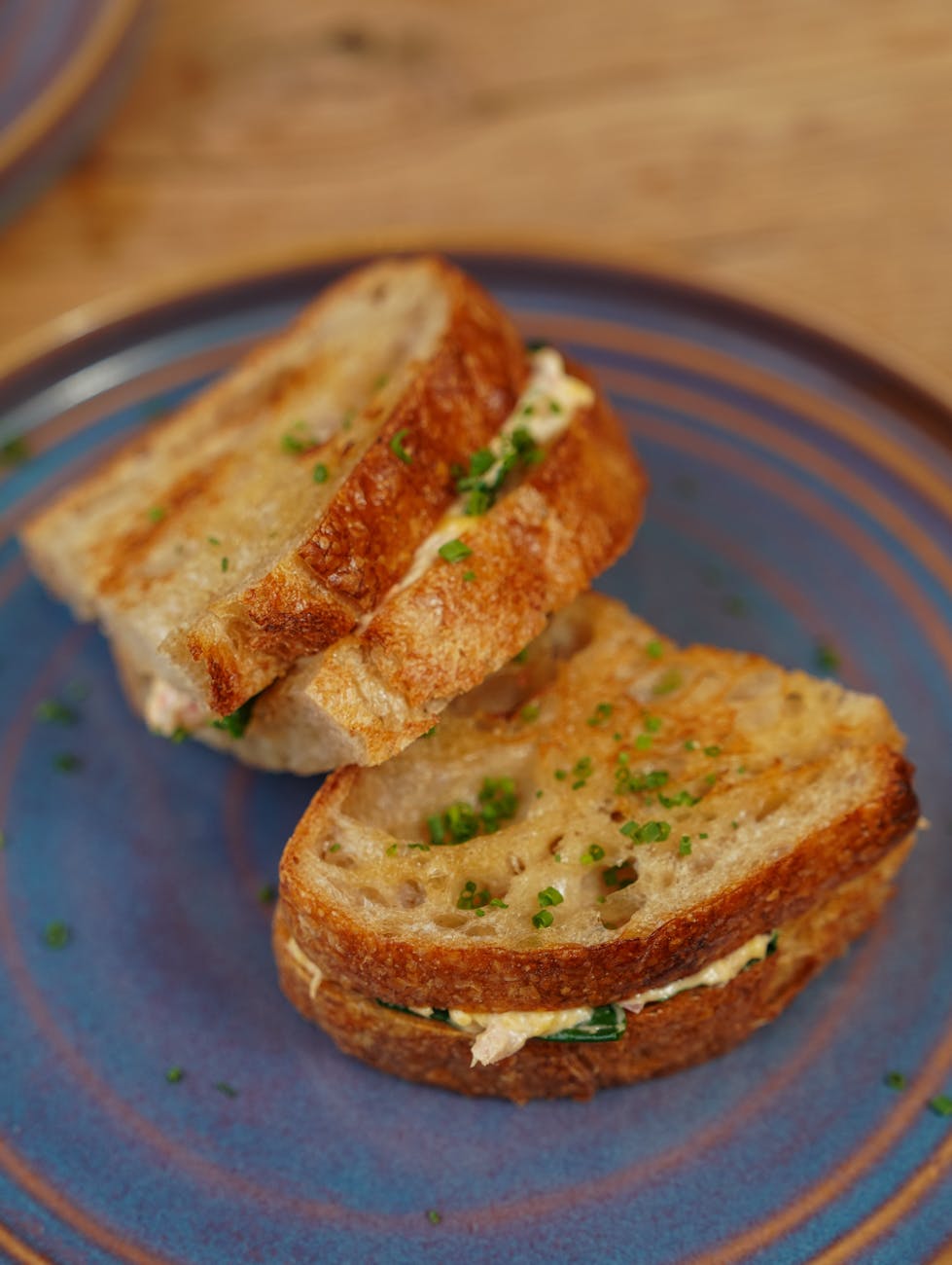 roasted toast with scrambled eggs inside